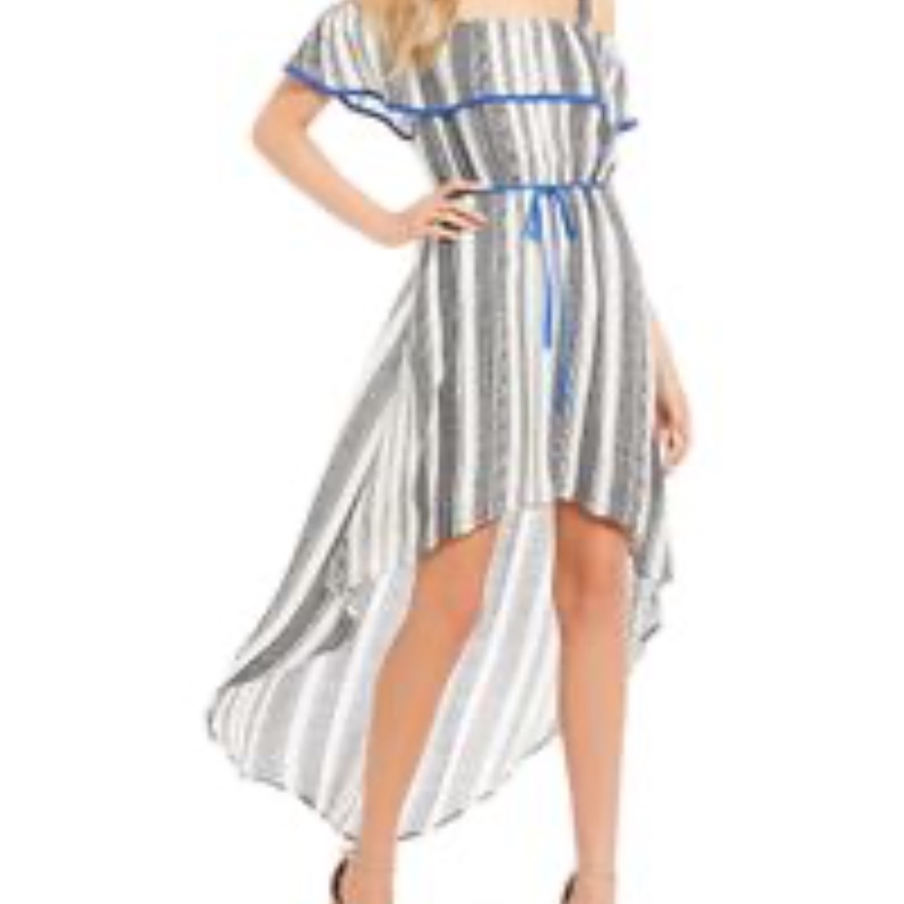 As U Wish Cold Shoulder Ruffle High Low Dress     C